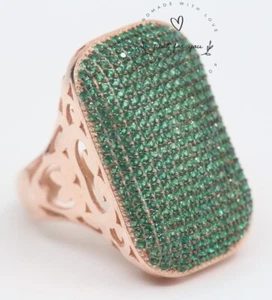 Special Handmade Emerald Rose Gold Sterling Silver Ring - Picture 1 of 10