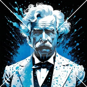 Mark Twain blau getönt Aquarell Portrait digitales Bild Tapete/Hintergrund JPEG - Bild 1 von 3