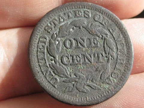 1848 Braided Hair Large Cent Penny- VG/Fine Details, Crusty Cover