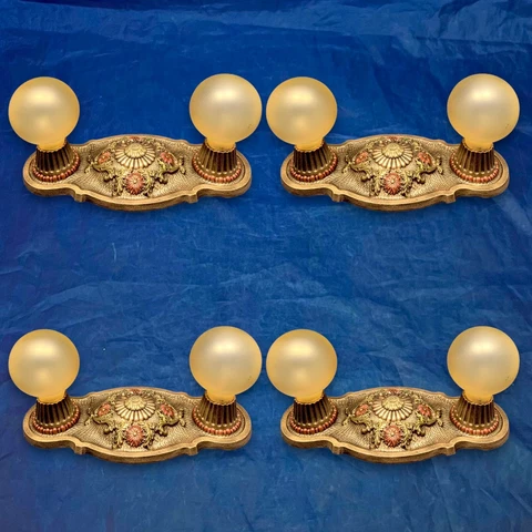 Set Of Four 4 Antique Two Light Flush Mount Fixtures Markel Rewired Lights 9H Cover