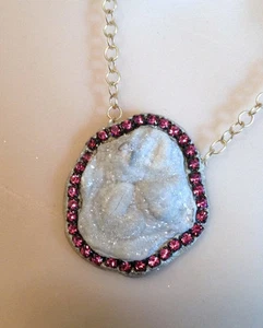 Gorgeous White chalcedony rosette druzy and hot pink crystal necklace - Picture 1 of 5