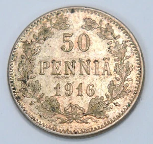 RUSSIA FINLAND 50 PENNIA 1916 OLD SILVER COIN - Picture 1 of 2