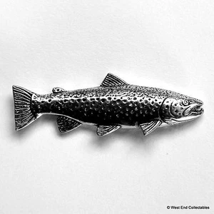 Wild Brown Trout Fish Pewter Pin Brooch - UK Made - Fly Fishing Angling Gift - Foto 1 di 3