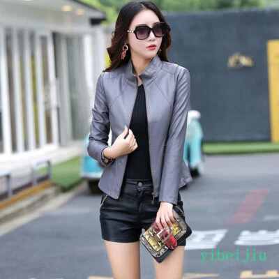 Para mujeres Calce Ajustado Cremallera Motocicleta Chaquetas Abrigos Primavera Otoño Ropa Clásica Dama Foto 1 de 4