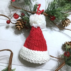 Sombrero de Navidad Santa Adorno Tejido a Mano Hecho en EE. UU. 3.5" Vacaciones Invierno Rojo - Imagen 1 de 6