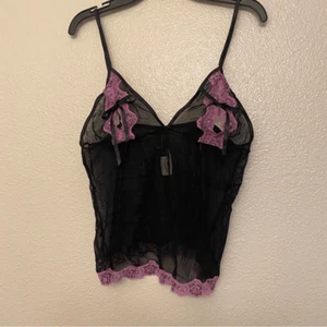 Victoria’s Secret sexy little things vintage Y2K black pink lace mesh top cami L - Picture 1 of 9
