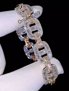 Baguette Cubic Zirconia For Men's 8" Tennis Link Bracelet Two Tone Plated Silver - Picture 1 of 5