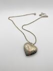 Vintage Puffy Heart Pendant Unmarked Etched Design On 24 Inch Chain