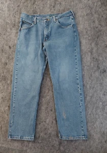 Pantalones de mezclilla Wrangler para hombre 34x28 azul lavado claro algodón ropa de trabajo etiqueta 34x30 - Imagen 1 de 11