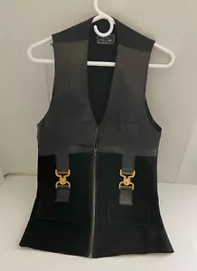 Atelier Tell-Me Paris women's black velour & leather front corset zip vest - Picture 1 of 9