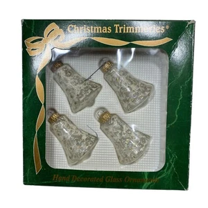 Vtg Bradford Christmas Trimmeries Hand Decorated Glass Ornaments Set 4 Frosted - Picture 1 of 6