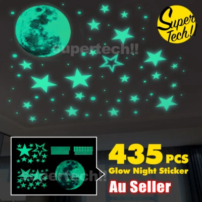 435 Wall Stickers Luminous Stars Moon Planet Glow In The Dark Nursery Kids Room - image 1 of 4