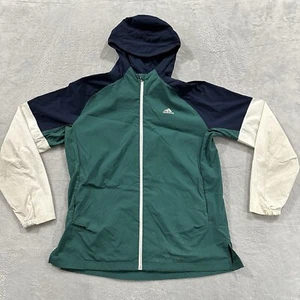 Chaqueta cortavientos Adidas cremallera completa con capucha para hombre L verde azul blanco activo - Imagen 1 de 17