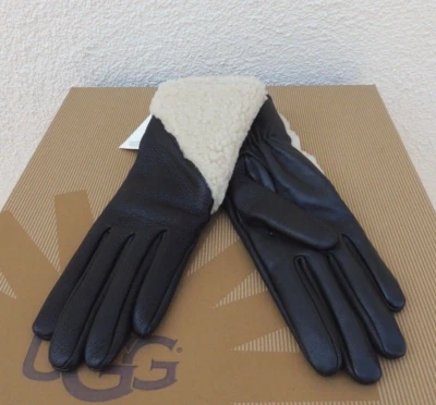 GUANTES INTELIGENTES UGG ASIMÉTRICOS RIZADOS PIEL DE OVEJA/CUERO ~ MUJERES PEQUEÑOS ~ NUEVOS CON ETIQUETAS Foto 1 de 4