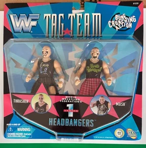 1997 WWF Jakks Bone Crunching Action Tag Team Series 1 HEADBANGERS MOC - Bild 1 von 7