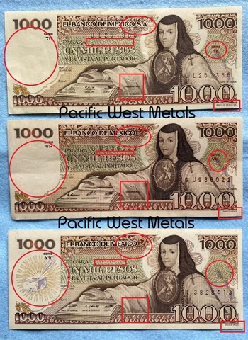 Lot of 3 Mexico Banknote 1000 Pesos Paper Money - Mexican bills Mil BDM PLS READ Cover