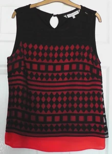 Women's Principles Size 14 Petite Orange & Black Diamond & Square Pattern Top - Picture 1 of 11