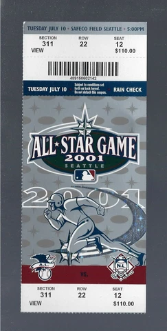 CAL RIPKEN JR MVP - 2001 MLB BASEBALL ALL-STAR GAME FULL TICKET @ SEATTLE Cover