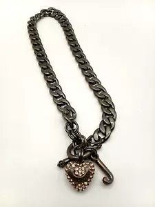 VTG Juicy Couture Y2K Necklace Pave Heart Antique Copper Choker w/ Toggle 16.5" - Picture 1 of 7