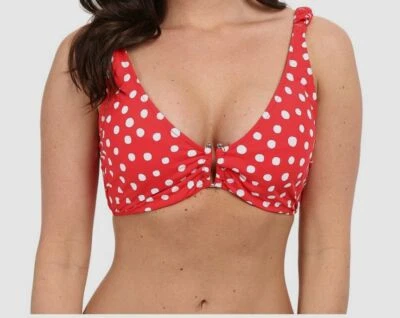 $98 Seafolly Mujer Rojo Lunares Copa F U Halter Bikini Top Traje de Baño Talla 6 Foto 1 de 2