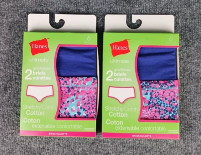 2 HANES ULTIMATE GIRLS 2 BRIEFS PER PACK STRETCHY COMFY COTTON SIZE 6 - Image 1 of 4