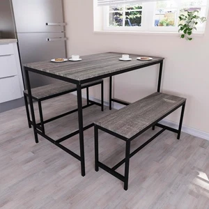 4 Seater Dining Table Set with 2 Benches - Solid Metal Frame, Modern Design - Picture 1 of 12