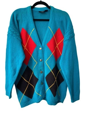 Suéter Cárdigan Dockers Vintage Años 90 Talla Mediana Botón Frontal Argyle Deadstock NUEVO Foto 1 de 4