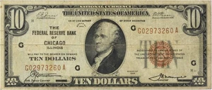 1929 $10 Small Federal Reserve Bank Note Chicago FR1860G F Uncertified - Picture 1 of 2