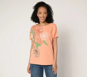Denim & Co. 100% Algodón Jersey Manga Dolman Top-Melón Primavera-2X A687646 NUEVO - Imagen 1 de 1