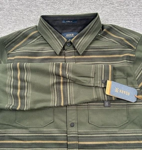 Roark Shirt Mens Medium Military Green Striped Diablo Flannel Outdoor NEW - Picture 1 of 10