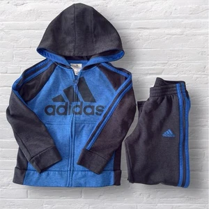 Adidas Kids Track Suit Set Blue Gray Logo Sweater and Pants Zip Up Size 5 - Picture 1 of 6