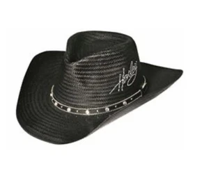 HARLEY DAVIDSON WOMEN Black STRAW COWGIRL COWBOY STYLE HAT Rhinestones - Picture 1 of 6