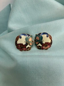Vintage Butterfly Cloisonné Enameled Pierced Earrings Butterfly - Picture 1 of 3