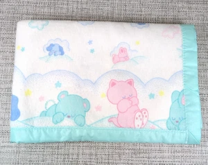 Vintage Cuddle Time Baby Blanket Pastel Bunnies Puppies Kittens Cloud 36x44 NWOT - Picture 1 of 10