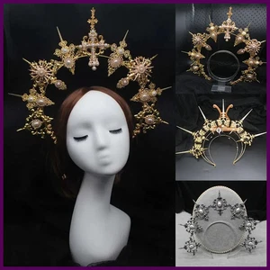 Tiara barocca vintage Lolita vergine aureola corona cerchietto gotico vintage cos oggetti di scena - Foto 1 di 32
