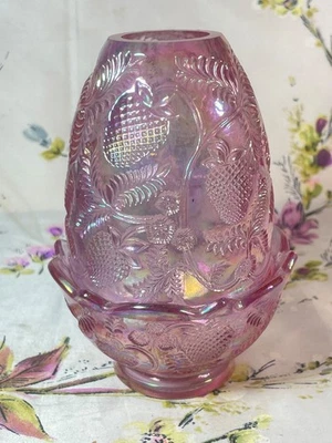 Vintage Fenton Dusty Rose Iridized Strawberry Pattern Fairy Lamp - Image 1 of 4
