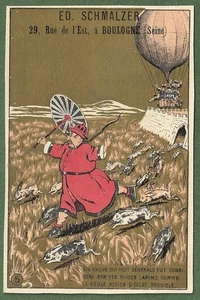 Globo aerostático chino, conejos y. Tarjeta comercial francesa temprana rara de los años 1880. - Imagen 1 de 2
