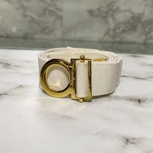 Salvatore Ferragamo Waist Belt women Nylon Gold Gancini Bukle White from Japan - Picture 1 of 24