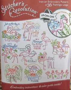 NEW Stitchers Revolution #36 FLAMINGO LINGO Tropical Embroidery Transfer Pattern - Bild 1 von 1