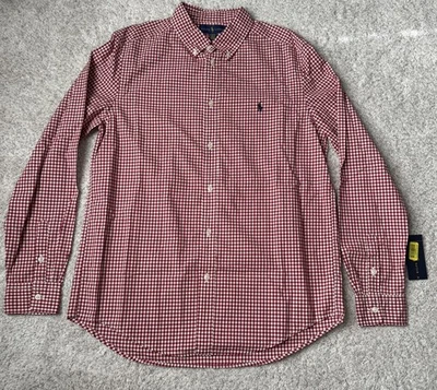 全新带标签 Ralph Lauren 男孩红色格子纽扣长袖衬衫 XL 码 (18-20) — 第 1/4 张图片
