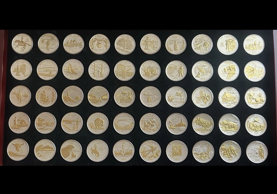 Gold Silver Highlighted US Statehood Quarters 50 States 6 Territories Set - Image 1 of 4