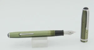 Esterbrook SJ Green Pearl & Chrome Fountain Pen - 9556 Fine Nib - 1950's - Picture 1 of 6