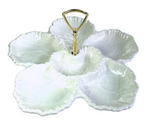 Haeger Potteries Mittelgriff 5-teilig geteilt Relish Tablett weißes Blatt - Bild 1 von 5