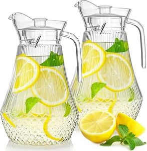 2 Pack 68 Oz Acrylic Pitcher, Clear Plastic Water Pitchers with Lid and Spout, I - Picture 1 of 12