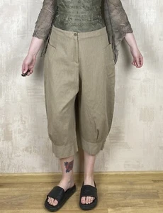 Lilith Beige Cotton Linen Wide Leg Parachute Women's Capri Pants Size XL - Picture 1 of 10