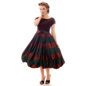 Vintage Velvet, Emerald & Copper Iridescent Taffeta Bubble Dress 1940s 34-24-Fre - Picture 1 of 5