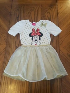 Disney Girls Short Sleeve Dress Size 4T Minnie Mouse Gold Sparkle - Picture 1 of 3