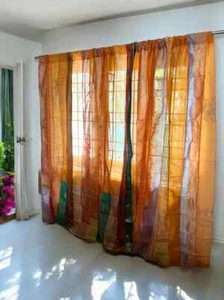 2Pcs Indian Vintage Sari Patchwork Curtain Drape Window Decor Silk Sari Curtains - Picture 1 of 9