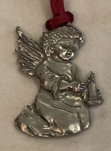 Vintage Child Angel With Candle Pewter Christmas Ornament (1991) - Picture 1 of 4