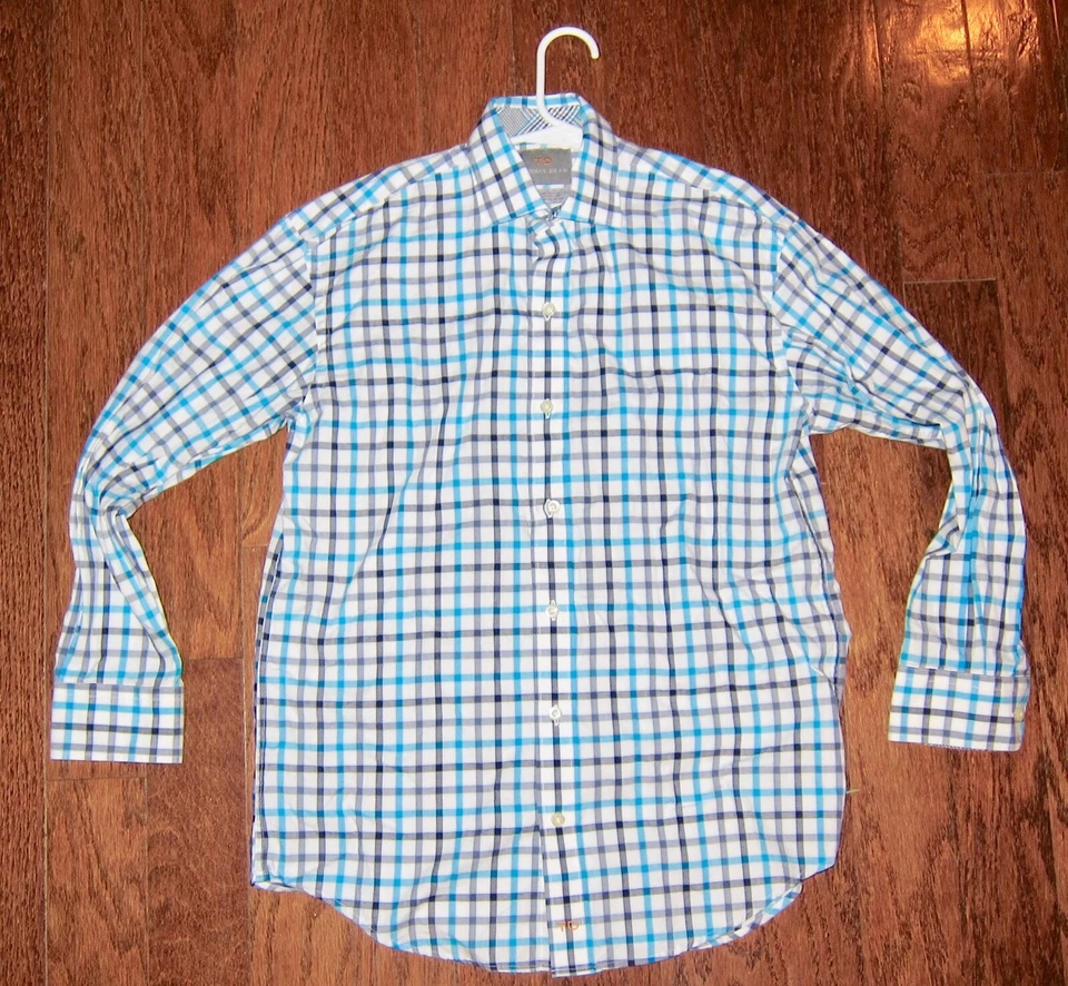 Usado en Excelente Condición! Camisa de Vestir Nordstrom Thomas Dean Niños Turquesa/Negro A Cuadros Manga Larga 10/12 Foto 1 de 2